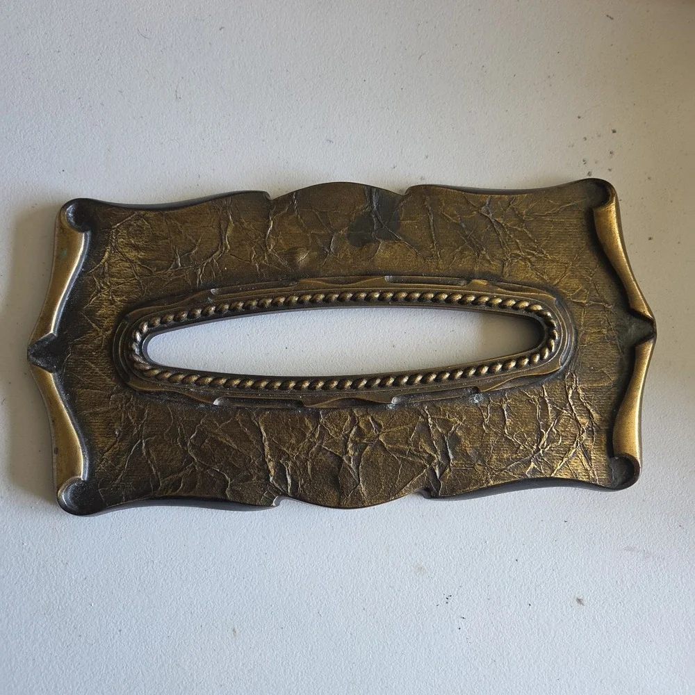 Vintage 1970s Amerock Carriage House Brass Rectangle Tissue Box Ornate